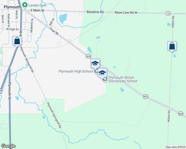 map of restaurants, bars, coffee shops, grocery stores, and more near 400 Trux Street in Plymouth