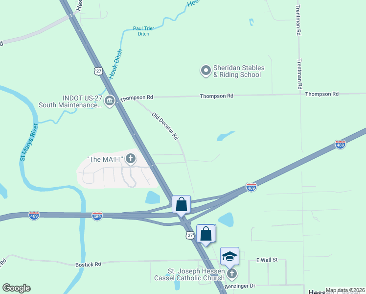 map of restaurants, bars, coffee shops, grocery stores, and more near 10401-10733 Old Decatur Road in Fort Wayne