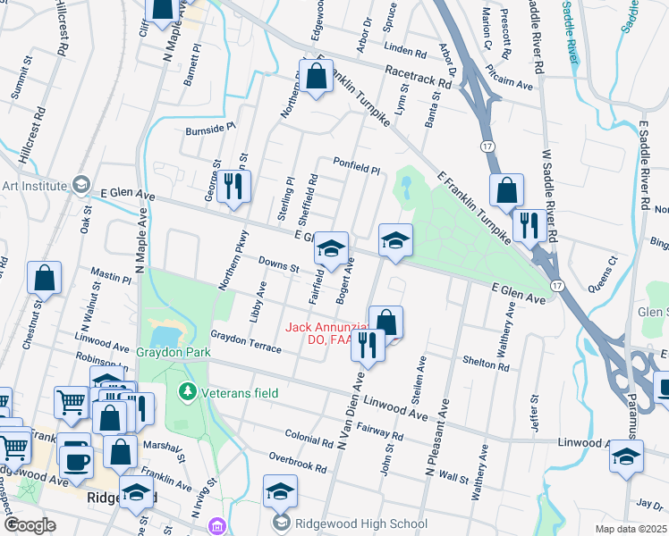 map of restaurants, bars, coffee shops, grocery stores, and more near 340 Bogert Avenue in Ridgewood