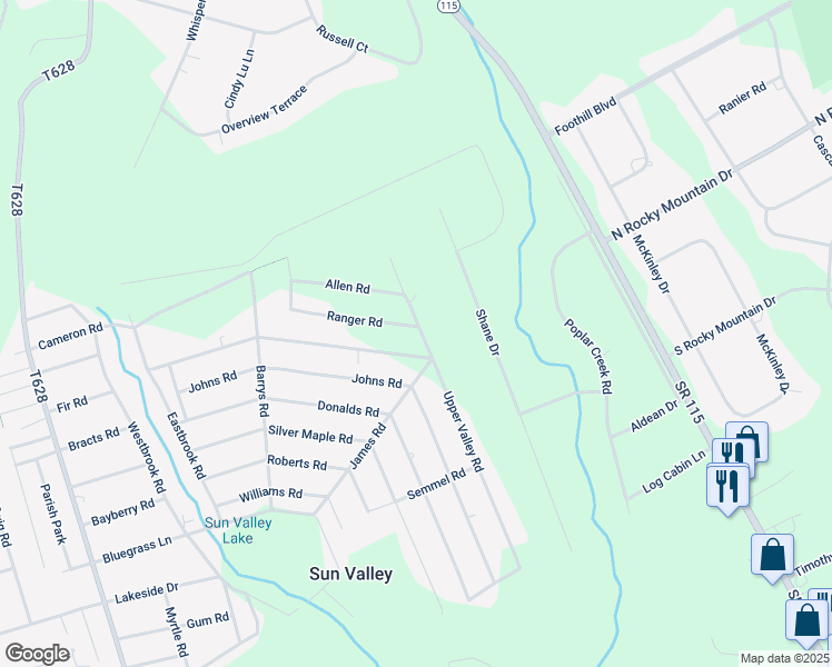 map of restaurants, bars, coffee shops, grocery stores, and more near 1638 Ranger Road in Effort