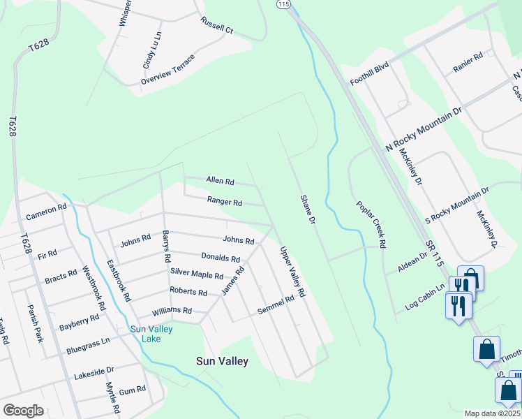 map of restaurants, bars, coffee shops, grocery stores, and more near 1638 Ranger Road in Effort