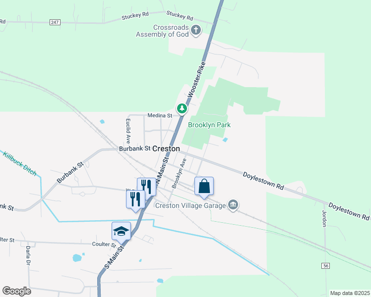 map of restaurants, bars, coffee shops, grocery stores, and more near 159 Ohio 3 in Creston