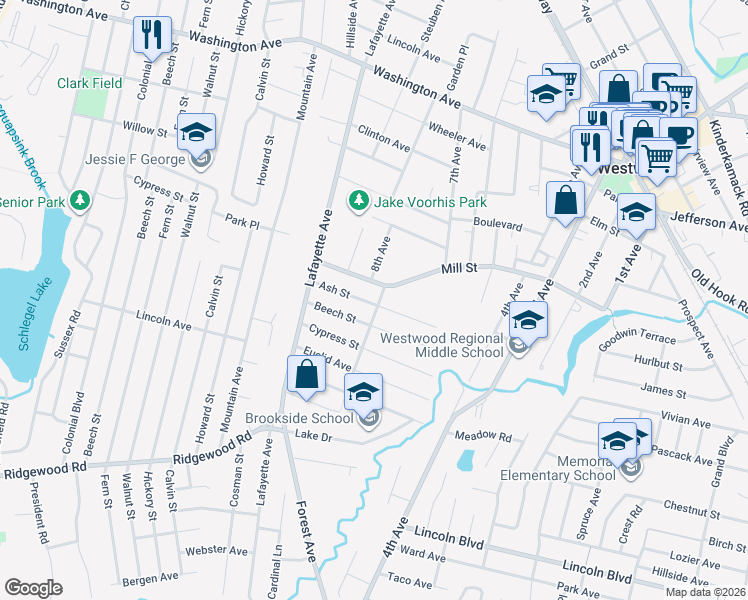 map of restaurants, bars, coffee shops, grocery stores, and more near 110 Clairmont Avenue in Westwood