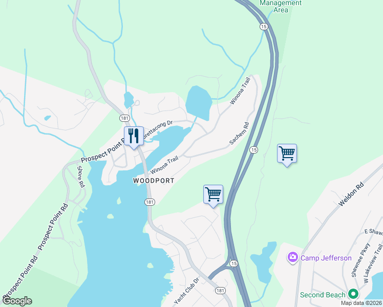 map of restaurants, bars, coffee shops, grocery stores, and more near 1 Sachem Road in Jefferson