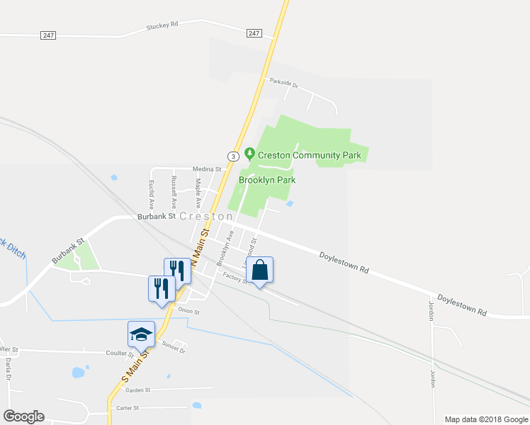 map of restaurants, bars, coffee shops, grocery stores, and more near 117 Linwood Street in Creston