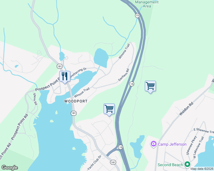 map of restaurants, bars, coffee shops, grocery stores, and more near 19 Sachem Road in Jefferson