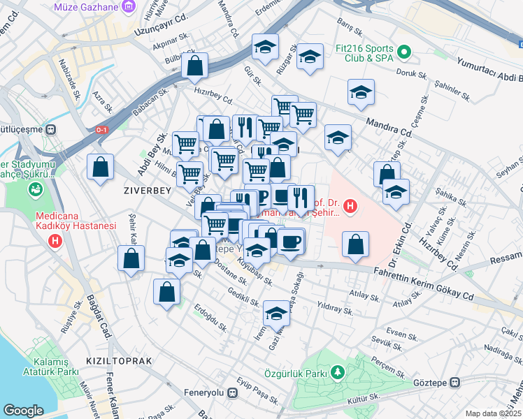 map of restaurants, bars, coffee shops, grocery stores, and more near 34 Sarayönü Caddesi in Kadıköy