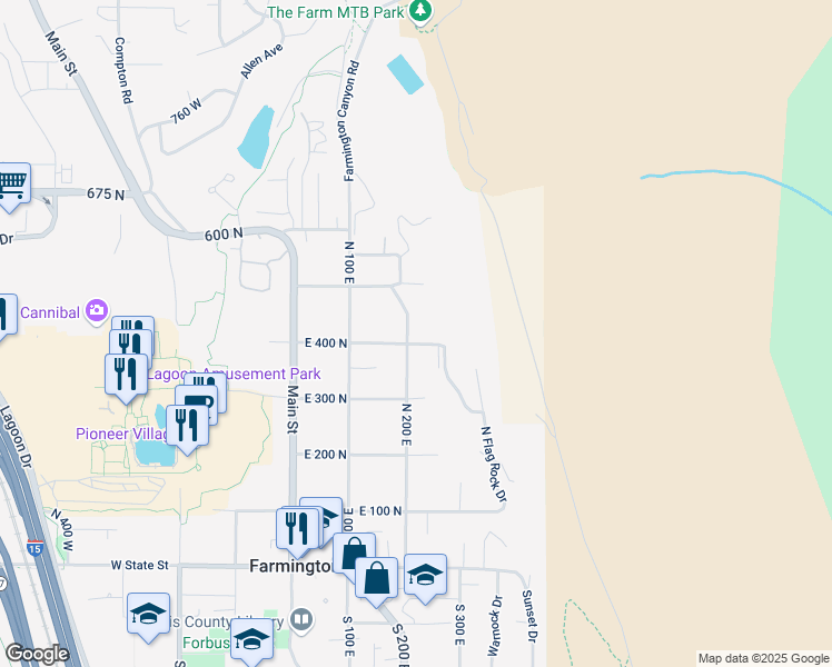 map of restaurants, bars, coffee shops, grocery stores, and more near 435 North 200 East in Farmington