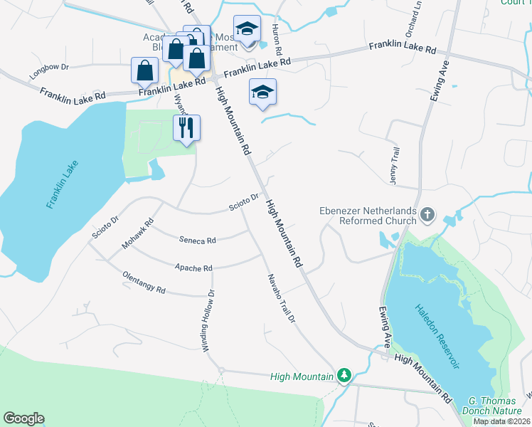 map of restaurants, bars, coffee shops, grocery stores, and more near 692 High Mountain Road in Franklin Lakes