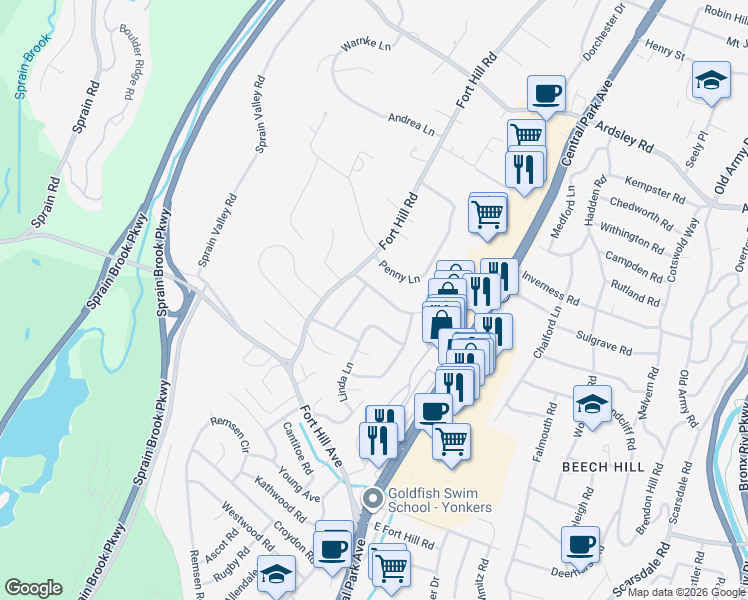map of restaurants, bars, coffee shops, grocery stores, and more near 13 Highview Drive in Scarsdale