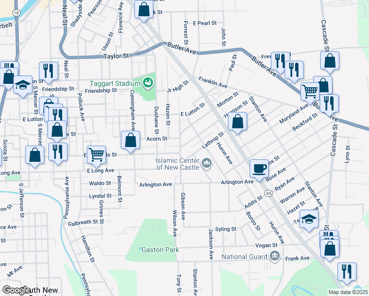 map of restaurants, bars, coffee shops, grocery stores, and more near 764 Harrison Street in New Castle