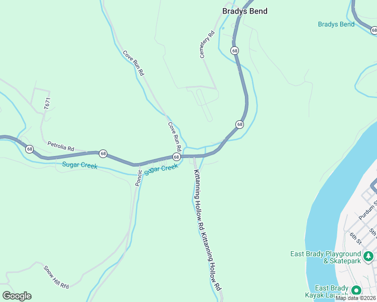 map of restaurants, bars, coffee shops, grocery stores, and more near 795 Pennsylvania 68 in East Brady
