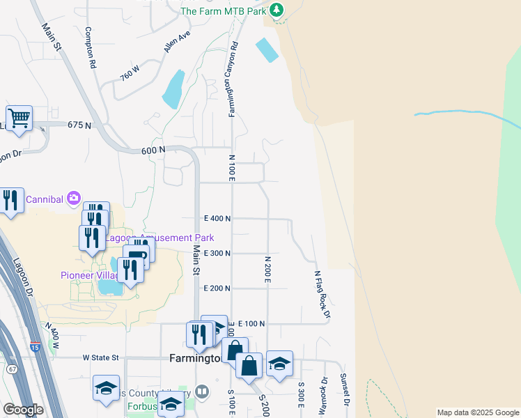 map of restaurants, bars, coffee shops, grocery stores, and more near 435 N 200 E in Farmington