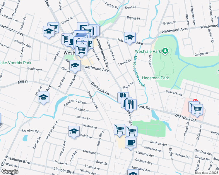map of restaurants, bars, coffee shops, grocery stores, and more near 98 Sutton Pl in Westwood