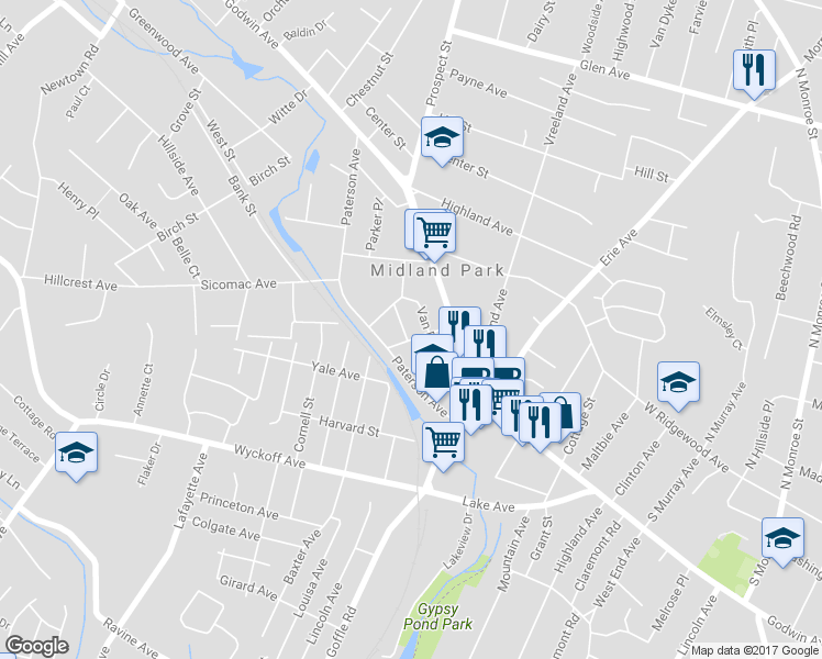 map of restaurants, bars, coffee shops, grocery stores, and more near 16 Pleasant Avenue in Midland Park