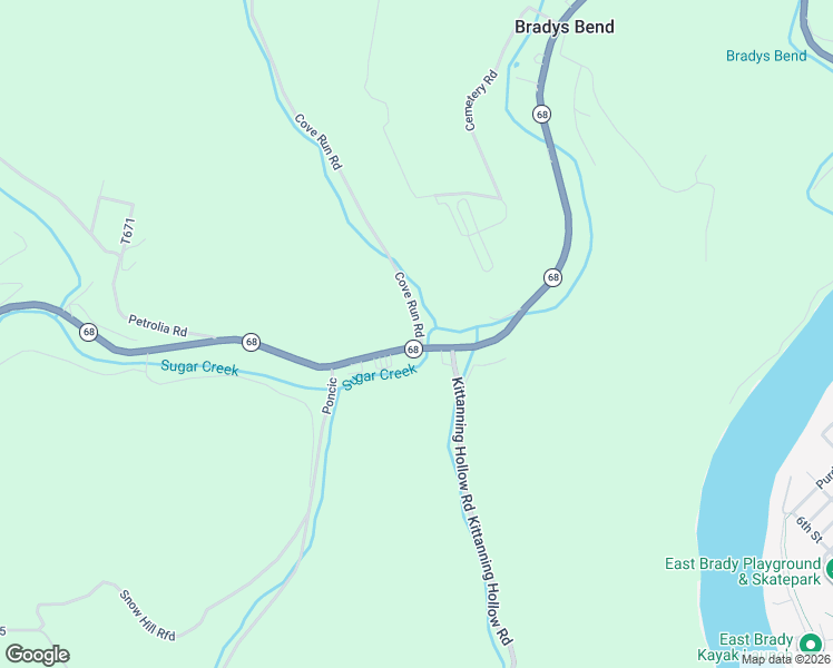 map of restaurants, bars, coffee shops, grocery stores, and more near 795 Pennsylvania 68 in East Brady
