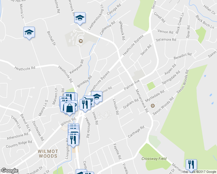 map of restaurants, bars, coffee shops, grocery stores, and more near 22 Wynmor Road in Scarsdale