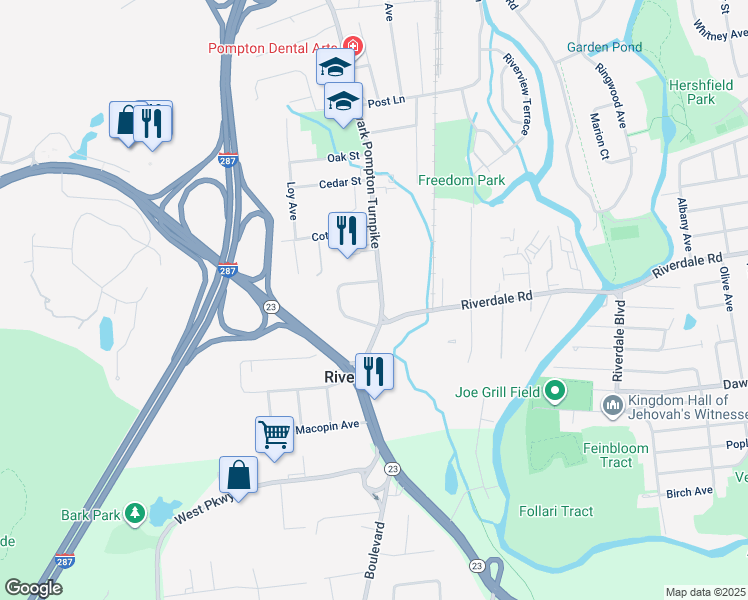 map of restaurants, bars, coffee shops, grocery stores, and more near 98 County Road 511 Alternate in Riverdale