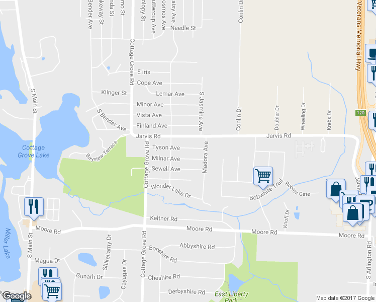 map of restaurants, bars, coffee shops, grocery stores, and more near 384 Tyson Avenue in Akron