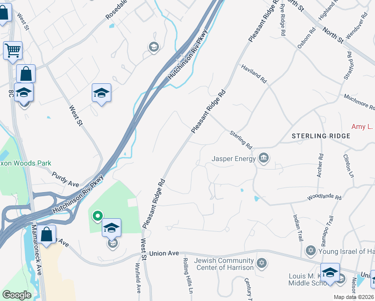 map of restaurants, bars, coffee shops, grocery stores, and more near 77 Pleasant Ridge Road in Harrison