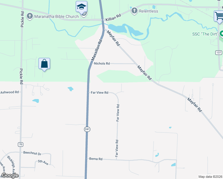 map of restaurants, bars, coffee shops, grocery stores, and more near 1711 Far View Road in Akron