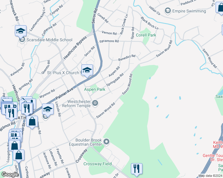map of restaurants, bars, coffee shops, grocery stores, and more near 19 Myrtledale Road in Scarsdale
