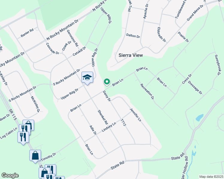 map of restaurants, bars, coffee shops, grocery stores, and more near 1225 Brian Lane in Effort