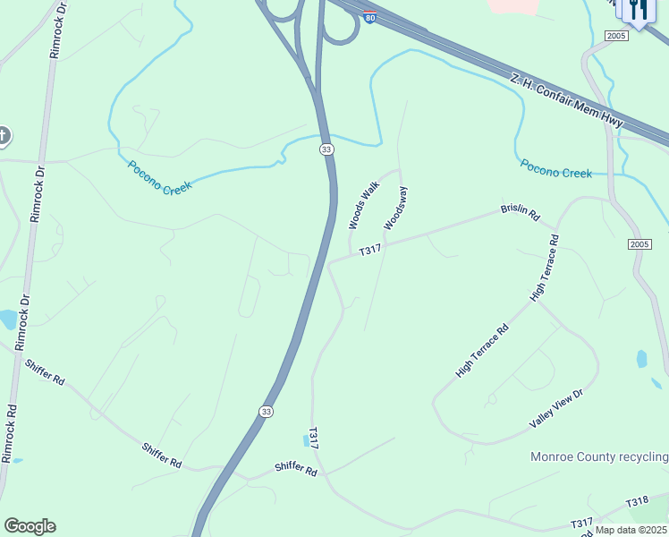 map of restaurants, bars, coffee shops, grocery stores, and more near 1426 Brislin Road in Stroudsburg