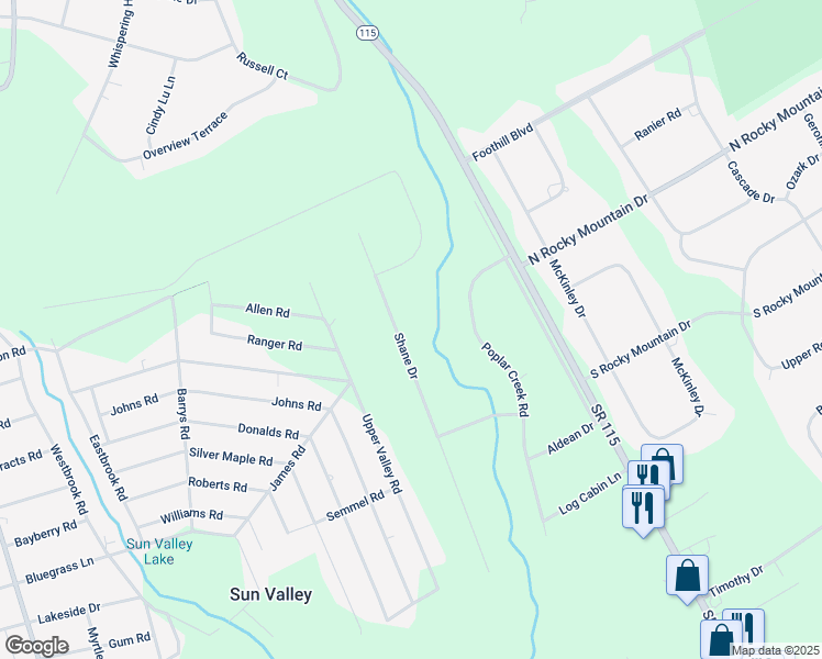 map of restaurants, bars, coffee shops, grocery stores, and more near 610 Shane Drive in Effort