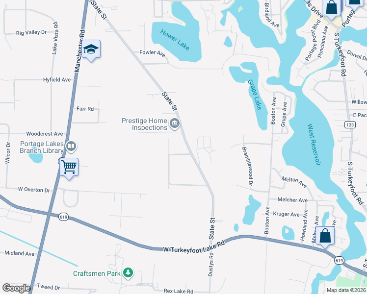 map of restaurants, bars, coffee shops, grocery stores, and more near 4220 State Street in Akron