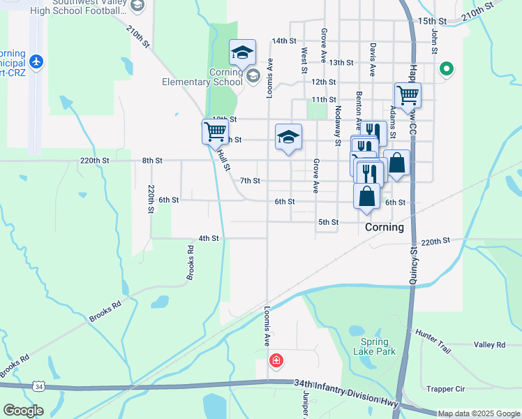 map of restaurants, bars, coffee shops, grocery stores, and more near 1000-1018 5th Street in Corning