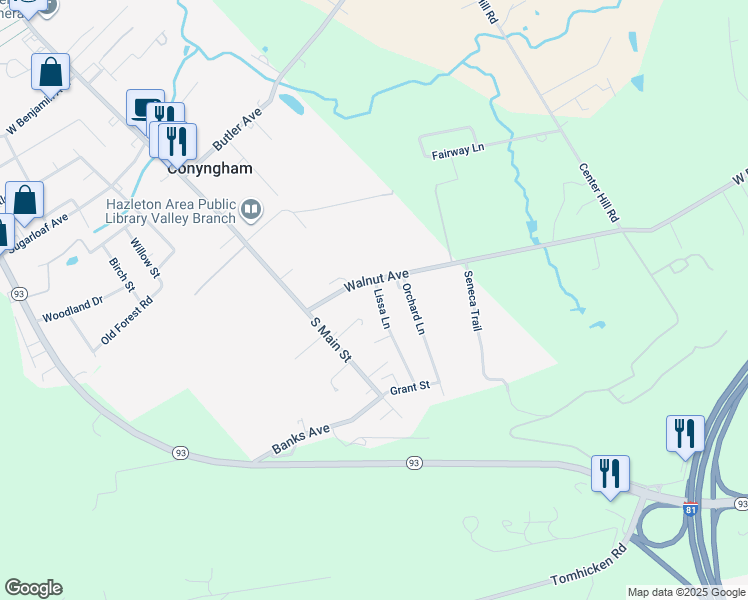 map of restaurants, bars, coffee shops, grocery stores, and more near 59 Walnut Ave in Conyngham