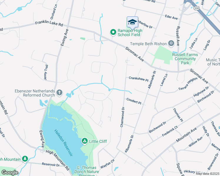 map of restaurants, bars, coffee shops, grocery stores, and more near 721 Charnwood Drive in Wyckoff