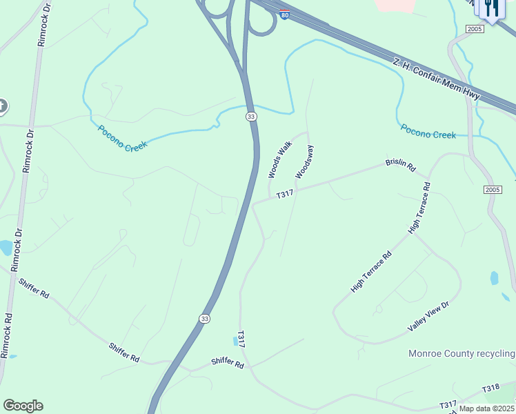 map of restaurants, bars, coffee shops, grocery stores, and more near 1426 Brislin Road in Stroudsburg