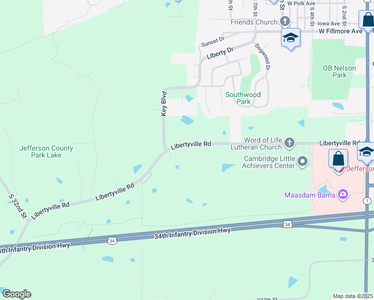 map of restaurants, bars, coffee shops, grocery stores, and more near 2044 Libertyville Road in Fairfield