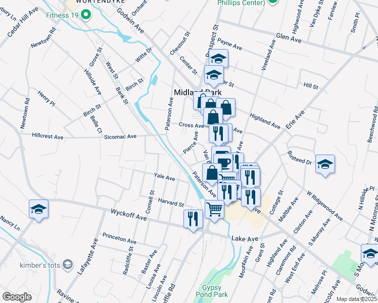map of restaurants, bars, coffee shops, grocery stores, and more near 16 Pleasant Avenue in Midland Park