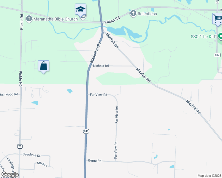 map of restaurants, bars, coffee shops, grocery stores, and more near 1711 Far View Road in Akron