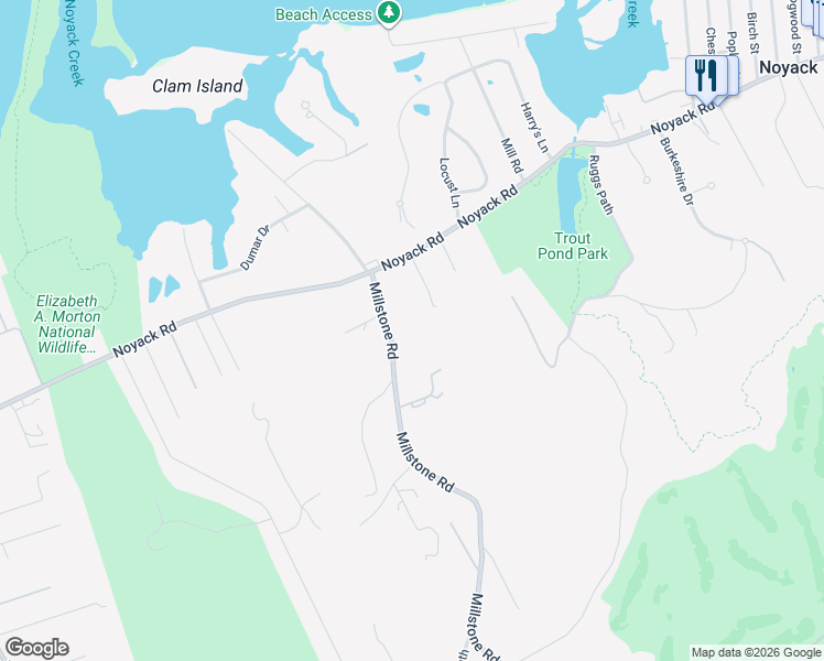 map of restaurants, bars, coffee shops, grocery stores, and more near 1694 Millstone Road in Sag Harbor