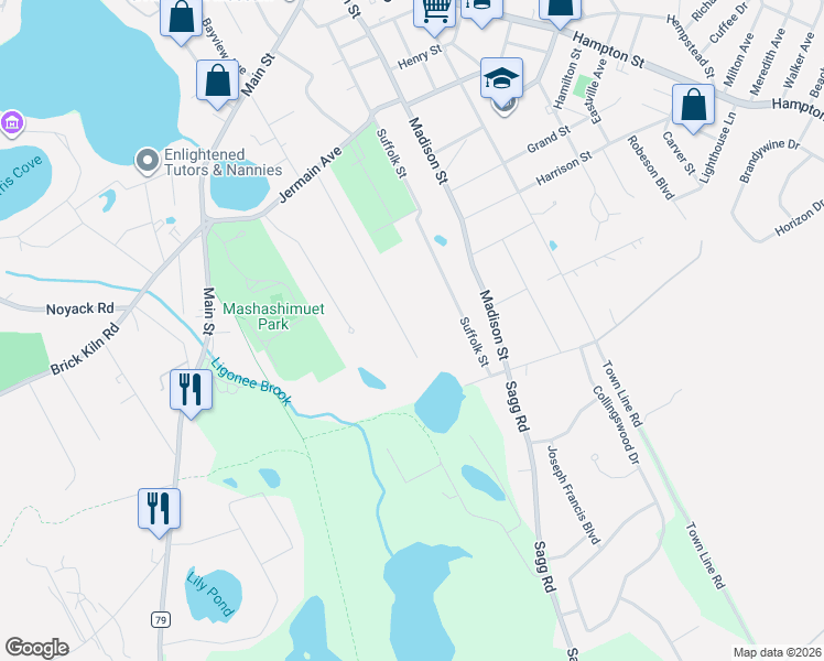 map of restaurants, bars, coffee shops, grocery stores, and more near 55 Joels Lane in Sag Harbor