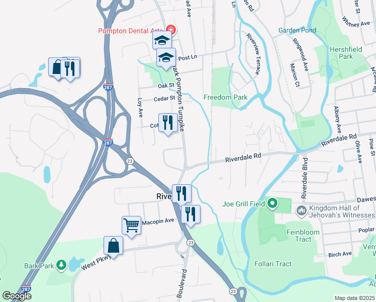 map of restaurants, bars, coffee shops, grocery stores, and more near 98 County Road 511 Alternate in Riverdale