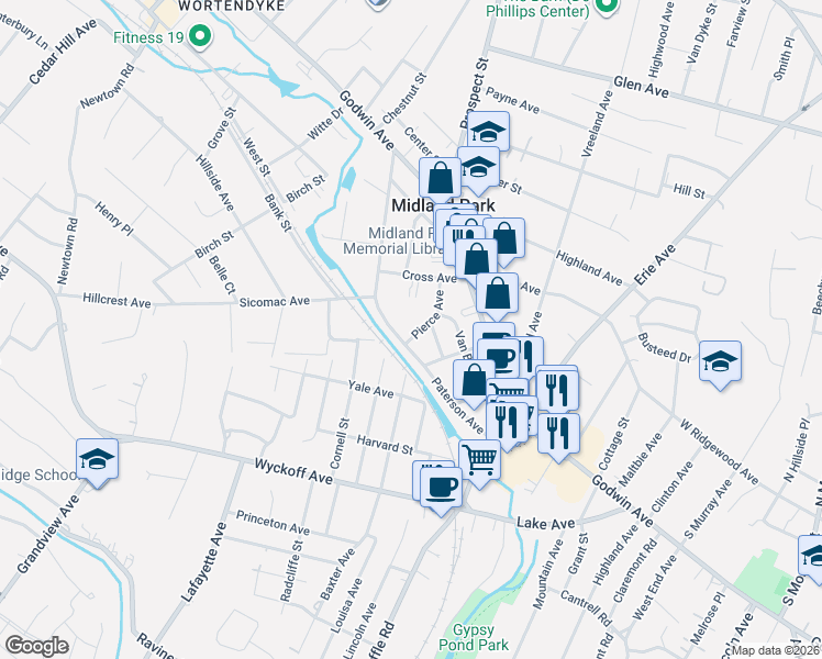 map of restaurants, bars, coffee shops, grocery stores, and more near 53 Pierce Avenue in Midland Park