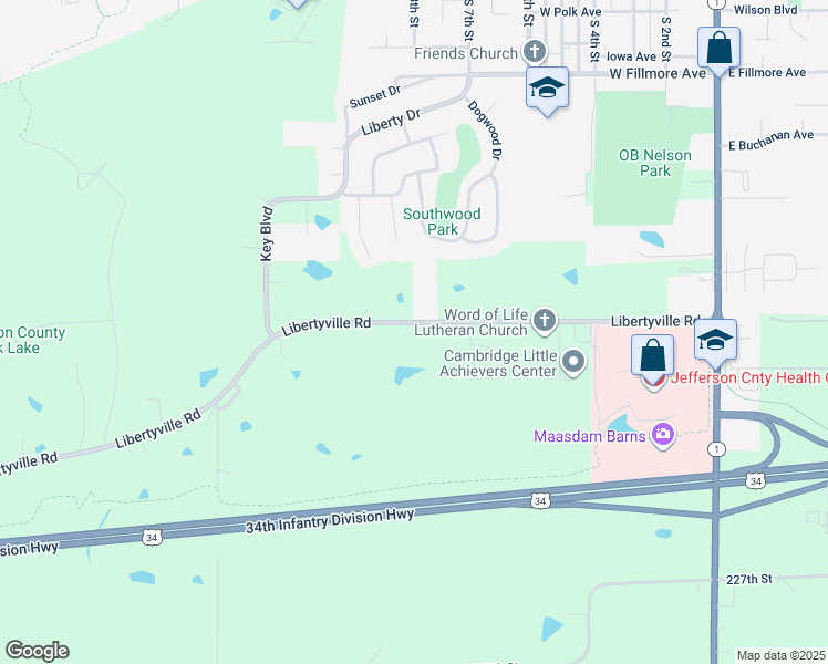 map of restaurants, bars, coffee shops, grocery stores, and more near 2082 Libertyville Road in Fairfield