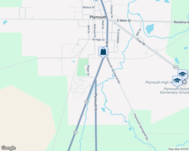 map of restaurants, bars, coffee shops, grocery stores, and more near 515 Bucyrus Street in Plymouth
