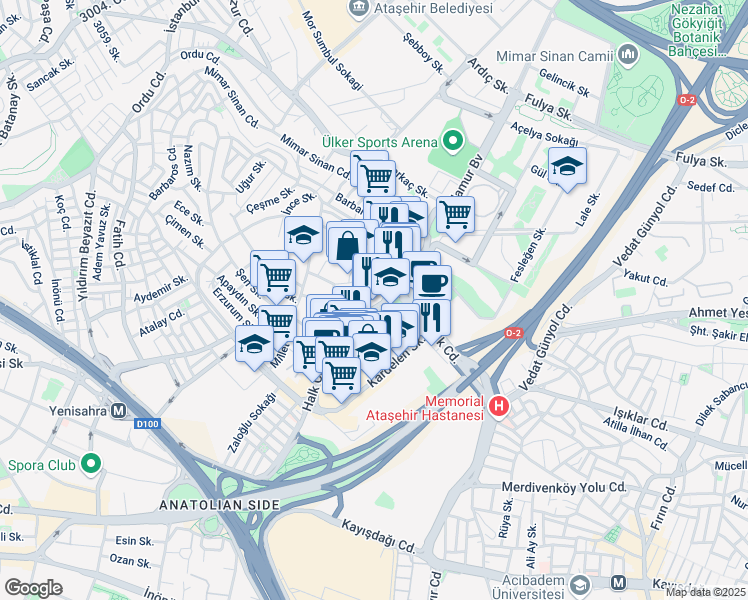 map of restaurants, bars, coffee shops, grocery stores, and more near Halk Caddesi in İstanbul