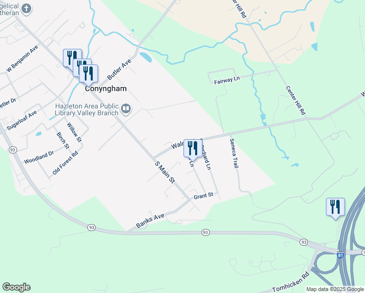 map of restaurants, bars, coffee shops, grocery stores, and more near 59 Walnut Ave in Conyngham