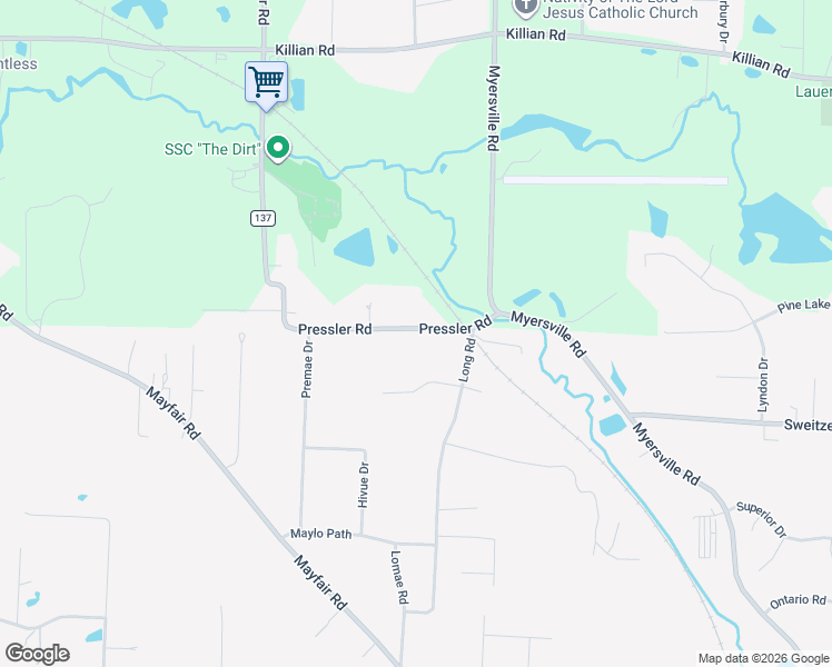 map of restaurants, bars, coffee shops, grocery stores, and more near 2929 Pressler Road in Uniontown