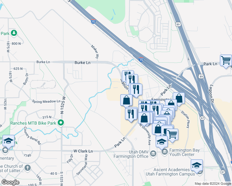 map of restaurants, bars, coffee shops, grocery stores, and more near 547 Station Parkway in Farmington