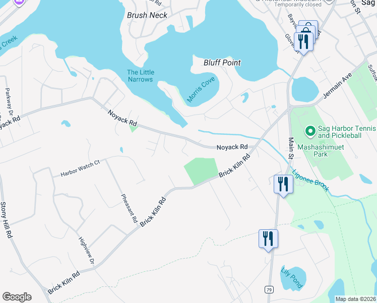 map of restaurants, bars, coffee shops, grocery stores, and more near 4475 Noyack Road in Sag Harbor