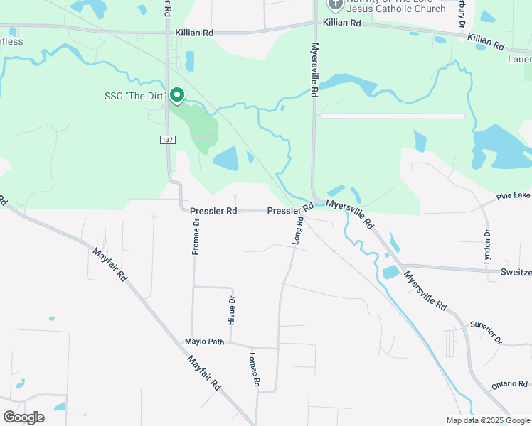 map of restaurants, bars, coffee shops, grocery stores, and more near 2929 Pressler Road in Uniontown