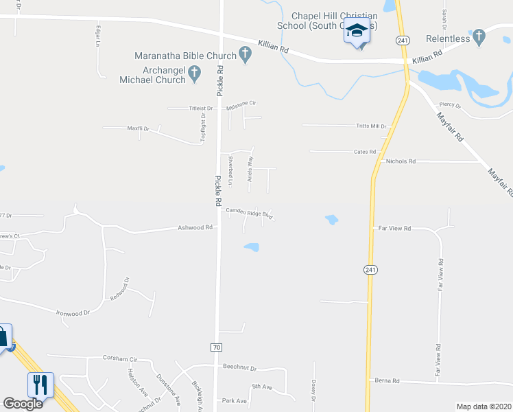 map of restaurants, bars, coffee shops, grocery stores, and more near Oxford in Akron